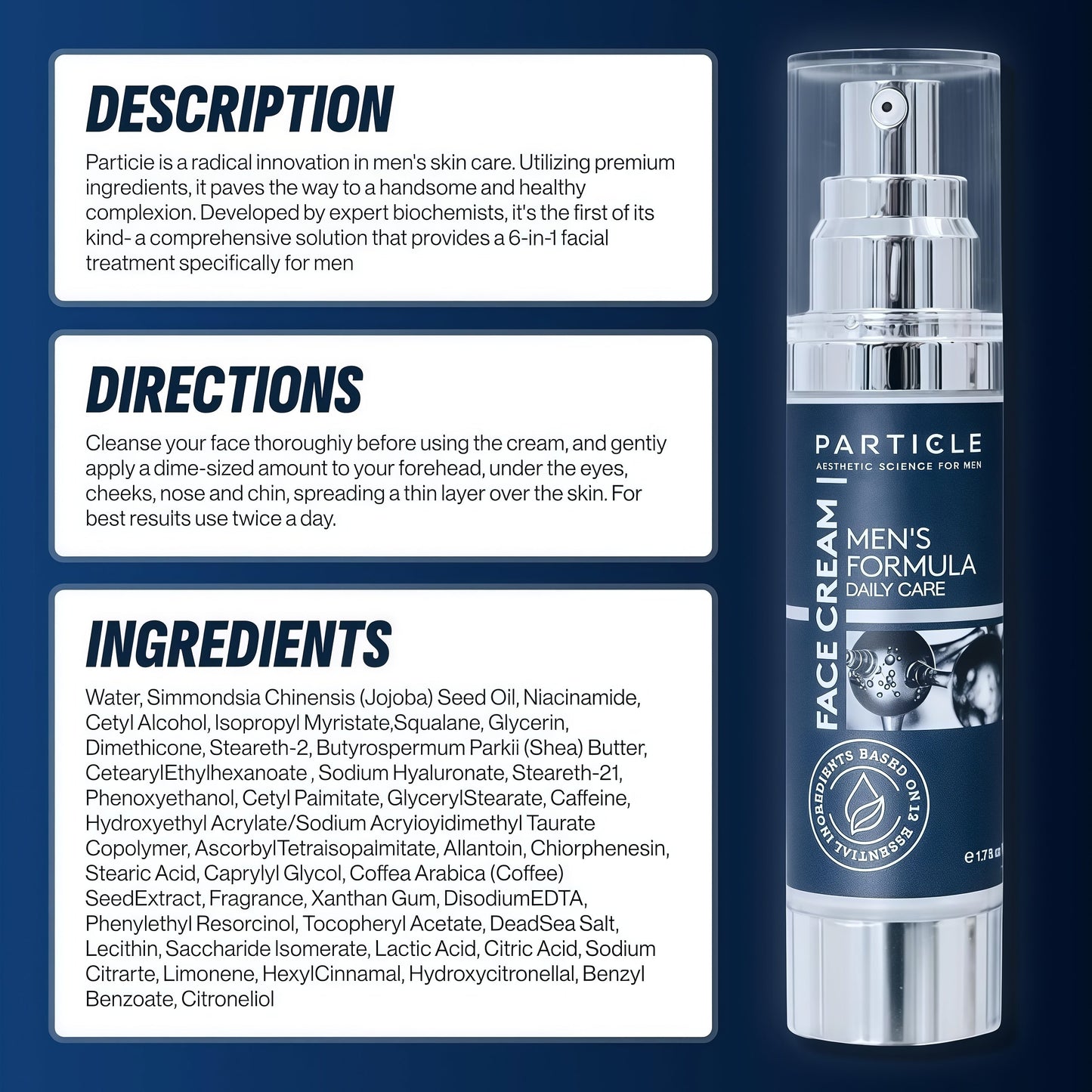 Particle 6-in-1 Face Cream for Men, Men’s Daily Hydrating Moisturizer with Vitamin C, Jojoba Oil, Vitamin E & Hyaluronic Acid, Skin Care Routine, Healthy Skin Support, Pack of 1