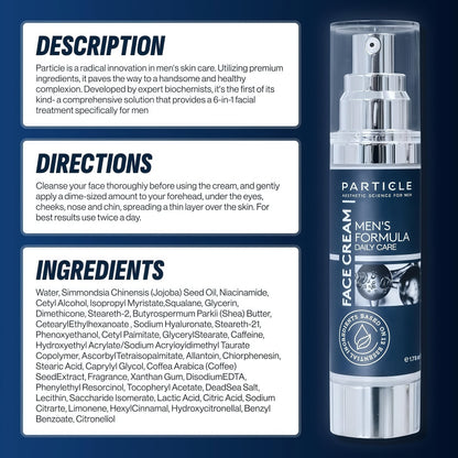 Particle 6-in-1 Face Cream for Men, Men’s Daily Hydrating Moisturizer with Vitamin C, Jojoba Oil, Vitamin E & Hyaluronic Acid, Skin Care Routine, Healthy Skin Support, Pack of 1